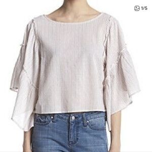 HIPPIE LAUNDRY colourful striped top with flounce sleeves - size large